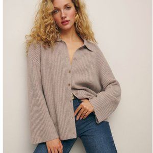 Reformation Fantino Cashmere Collared Cardigan in Oatmeal size XS
